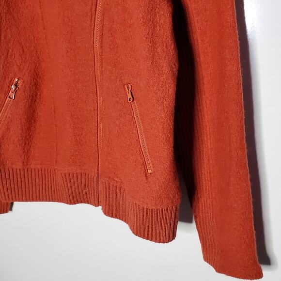 David Brooks Orange Boiled wool paneled ribbed sleeve zip up jacket - Picture 4 of 8